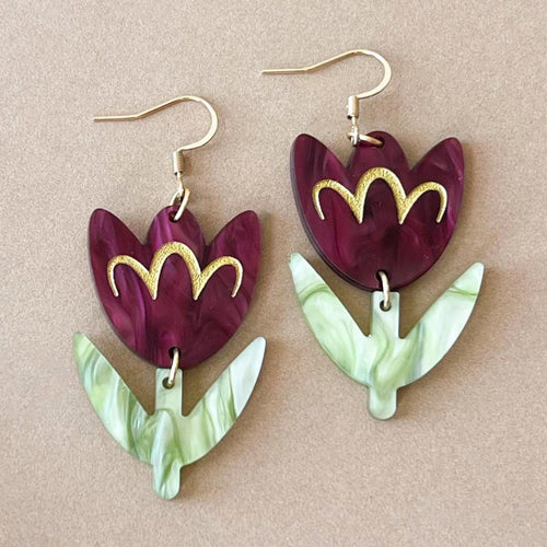 Burgundy Tulip Earrings