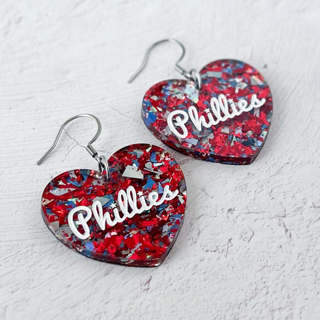 Phillies Confetti Heart Earrings