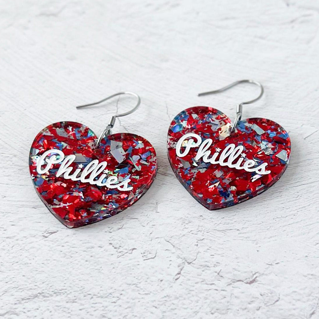 Phillies Confetti Heart Earrings