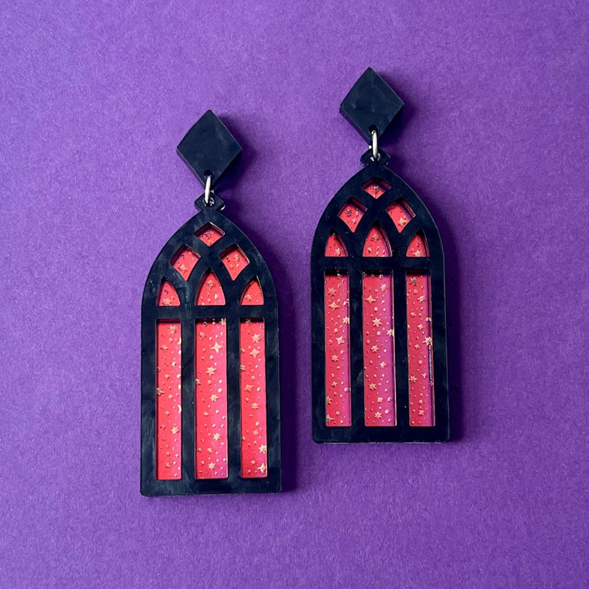 Starry Gothic Window Stud Earrings
