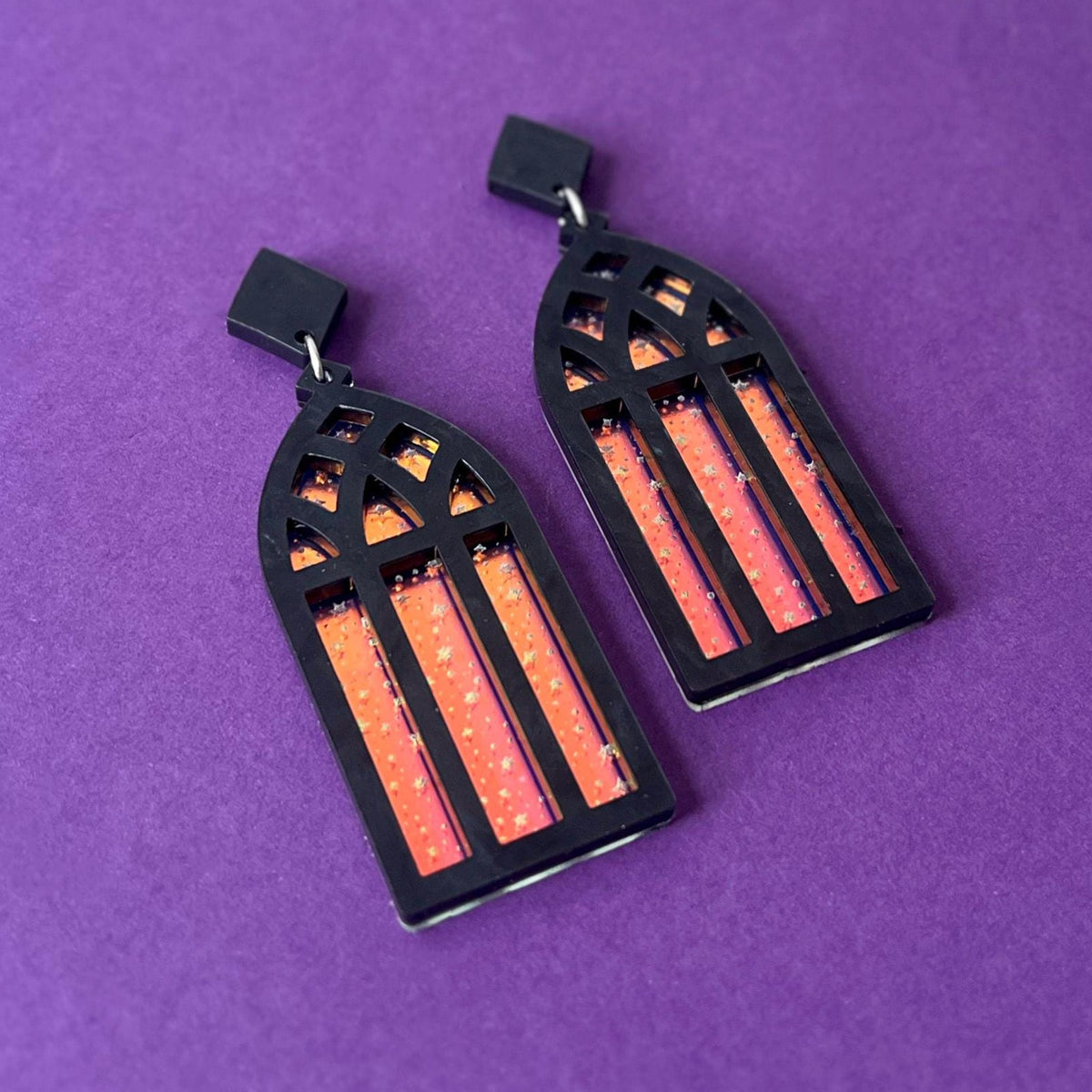 Starry Gothic Window Stud Earrings
