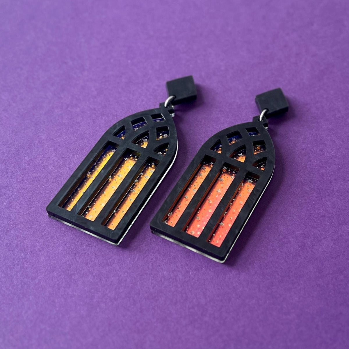 Starry Gothic Window Stud Earrings