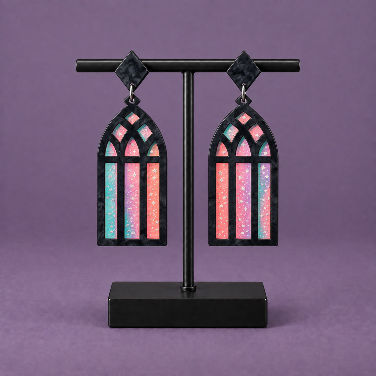 Starry Gothic Window Stud Earrings